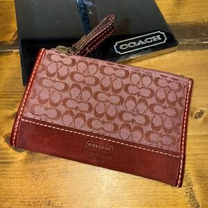 Vintage Burgundy Coach Signature Canvas & Suede Card Holder Coin Purse Keychain